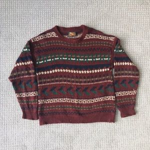 Alps Men’s Sweater, 80% Wool, Brown Stripes, L